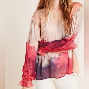 Bl^nk London x Anthropologie MIRANDA Brush Strokes Eclectic Red Sheer Top PS